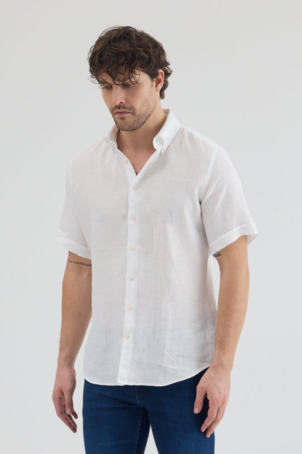 Camisa Hombre Manga corta Leonardo Sport Lino Blanco