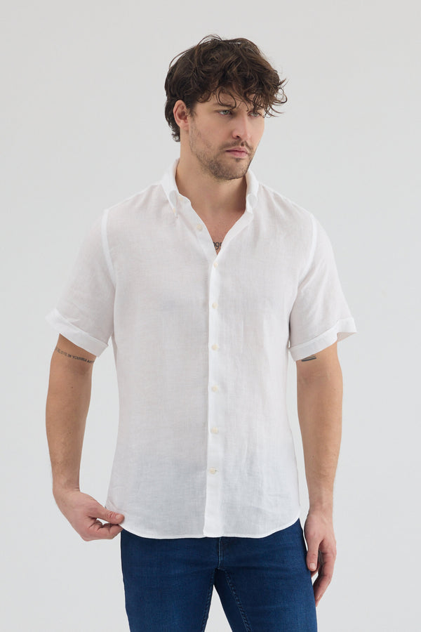 Camisa Hombre Manga corta Leonardo Sport Lino Blanco