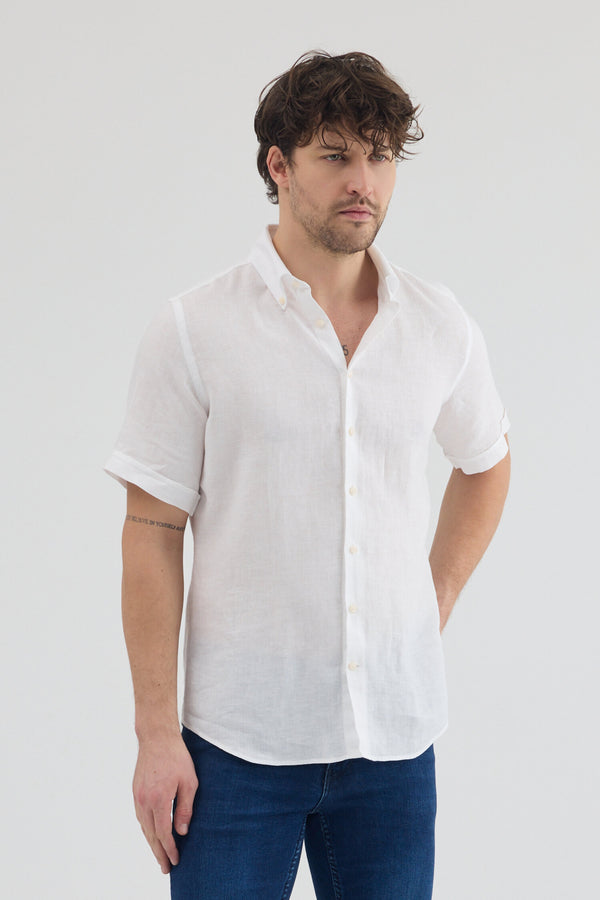 Camisa Hombre Manga corta Leonardo Sport Lino Blanco
