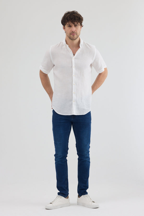 Camisa Hombre Manga corta Leonardo Sport Lino Blanco