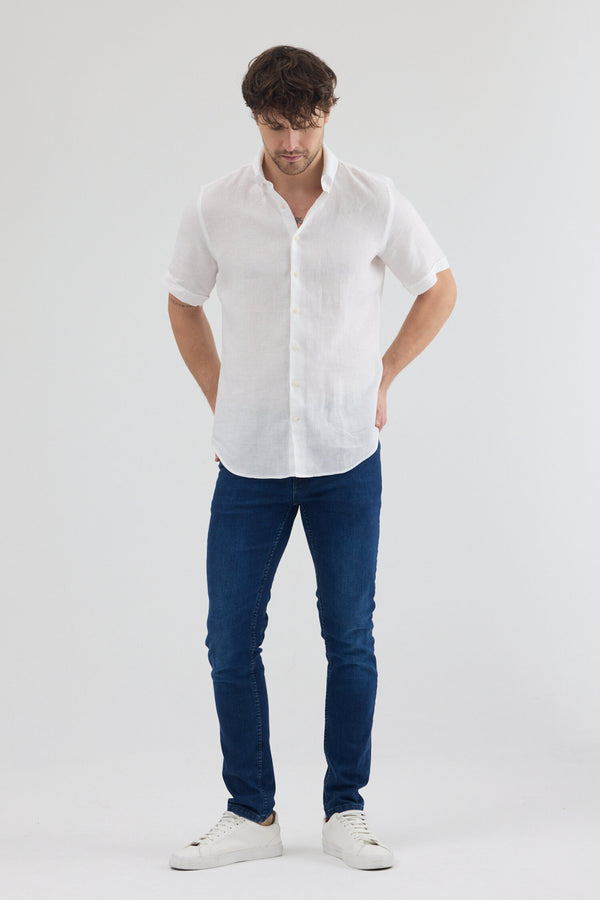 Camisa Hombre Manga corta Leonardo Sport Lino Blanco