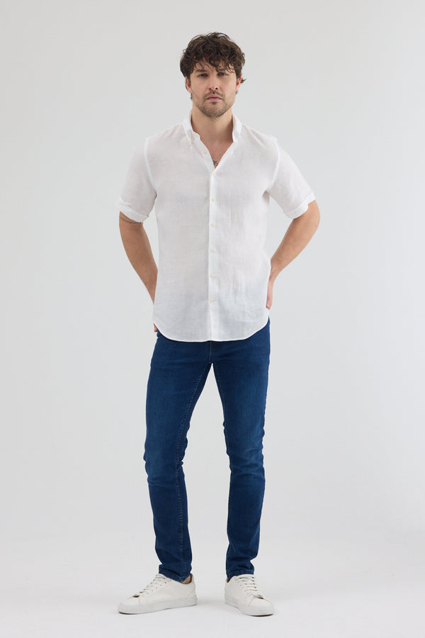Camisa Hombre Manga corta Leonardo Sport Lino Blanco