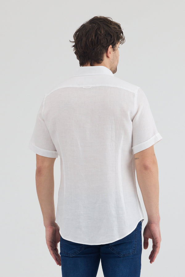Camisa Hombre Manga corta Leonardo Sport Lino Blanco