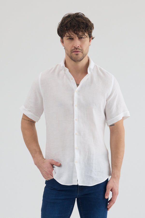 Camisa Hombre Manga corta Leonardo Sport Lino Blanco