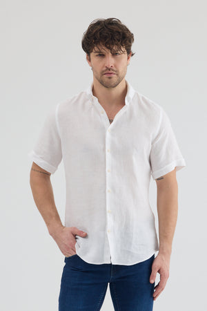 Leonardo Sport Herren Hemd Kurzarm Leinen Weiss