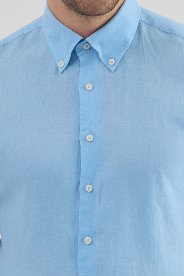 Camicia Uomo Manica Corta Leonardo Sport Lino Celeste