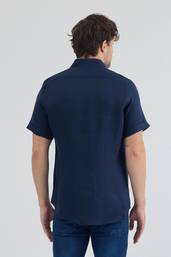 Camicia Uomo Manica Corta Leonardo Sport Lino Blu