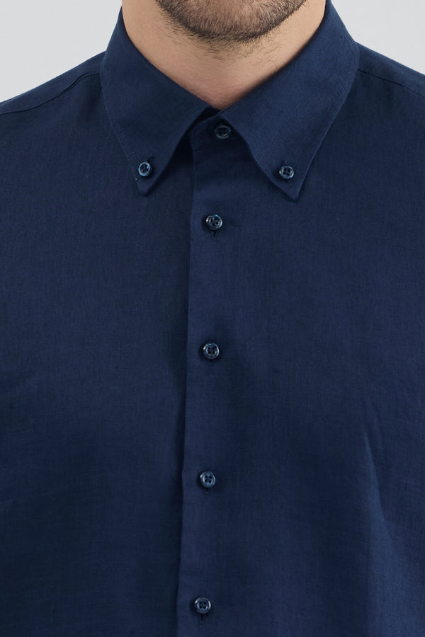 Camicia Uomo Manica Corta Leonardo Sport Lino Blu
