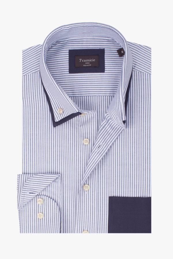 Camicia Uomo Sport Oxford Blu Bianco