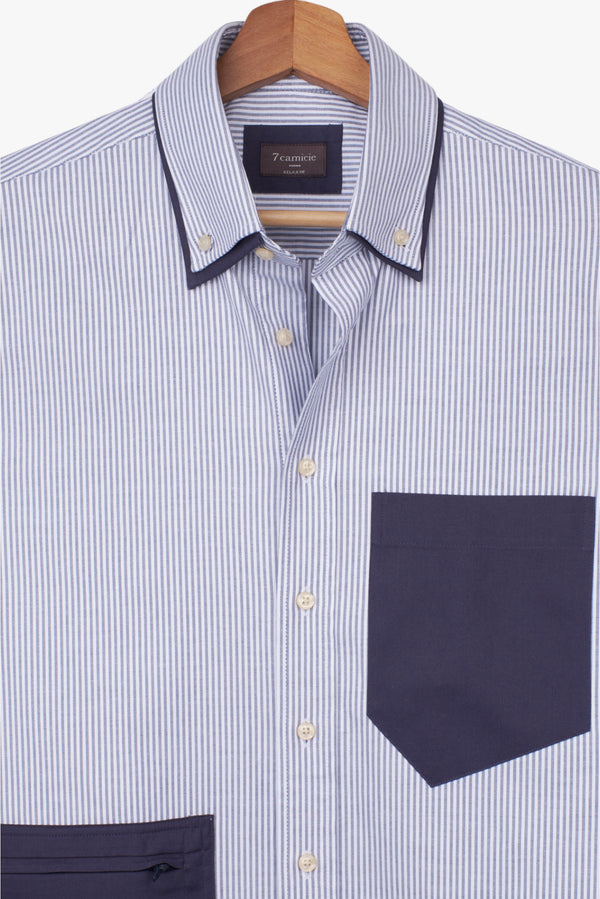 Camicia Uomo Sport Oxford Blu Bianco