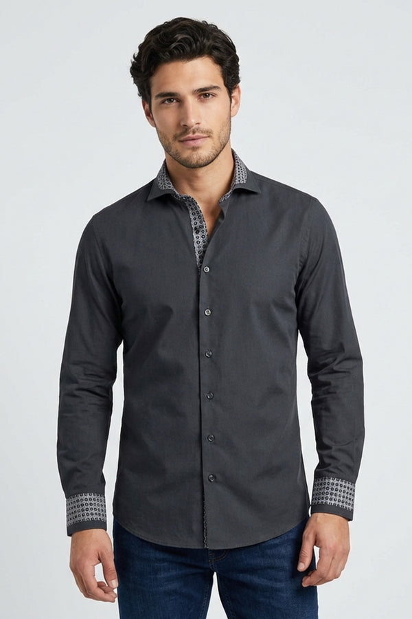 Francesco Iconic Poplin Stretch Man Shirt Grey