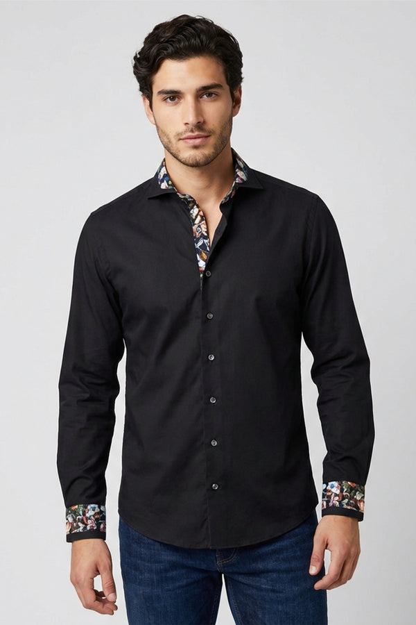 Francesco Iconic Herren Hemd Poplin Stretch Schwarz