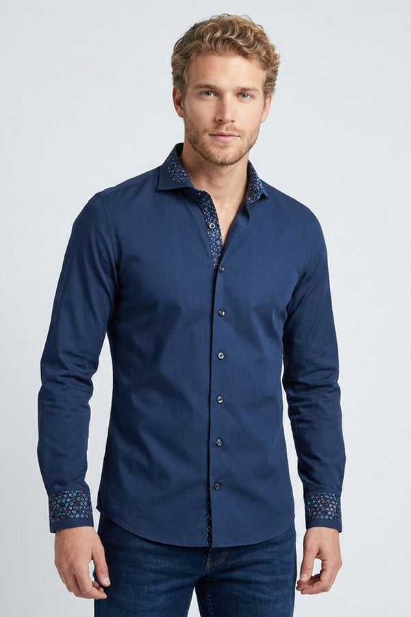 Francesco Iconic Herren Hemd Poplin Stretch Blau