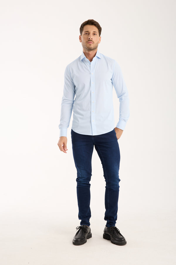 Essentials Tencel Man Shirt Light Blue White