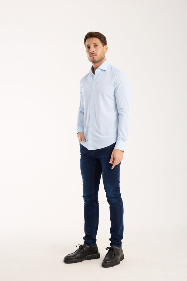 Essentials Tencel Man Shirt Light Blue White