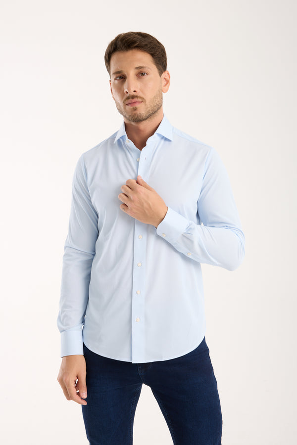 Essentials Tencel Man Shirt Light Blue White