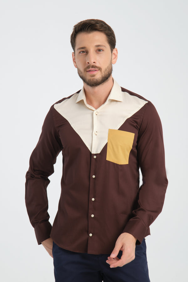 Camicia Uomo Sport Satin Marrone