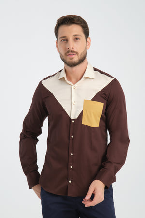 Camisa Hombre Sport Satin Marron