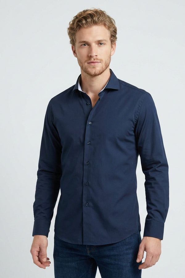 Chemise Homme Firenze Sport Popelin Stretch Bleu