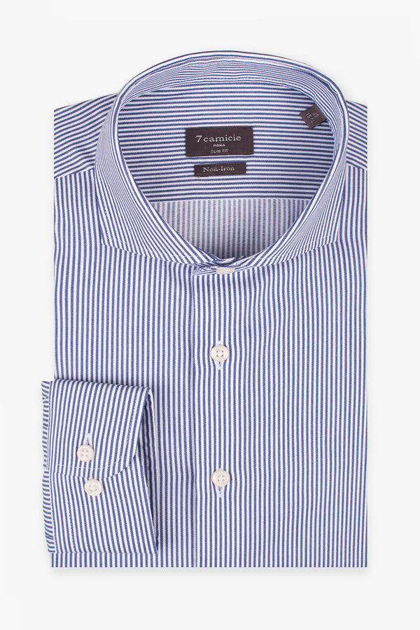 Camicia Uomo Firenze Essential Twill Blu Bianco No Stiro