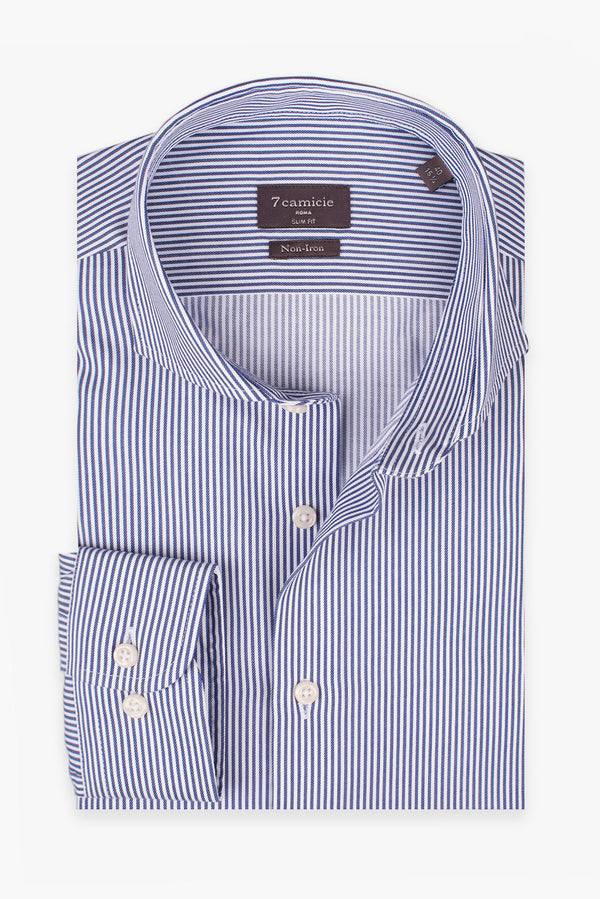 Camicia Uomo Firenze Essential Twill Blu Bianco No Stiro