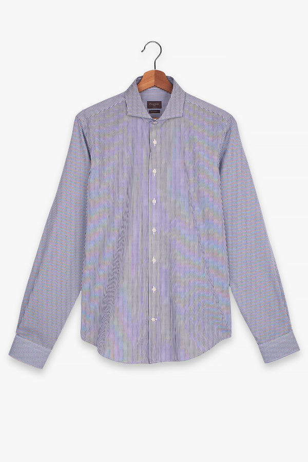 Camicia Uomo Firenze Essential Twill Blu Bianco No Stiro