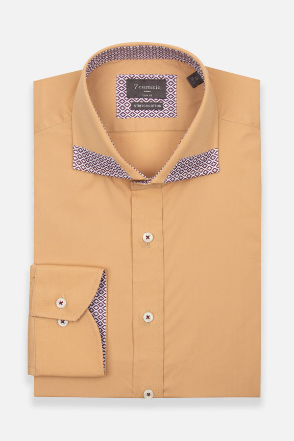 Camicia Uomo Popelin Stretch Marrone