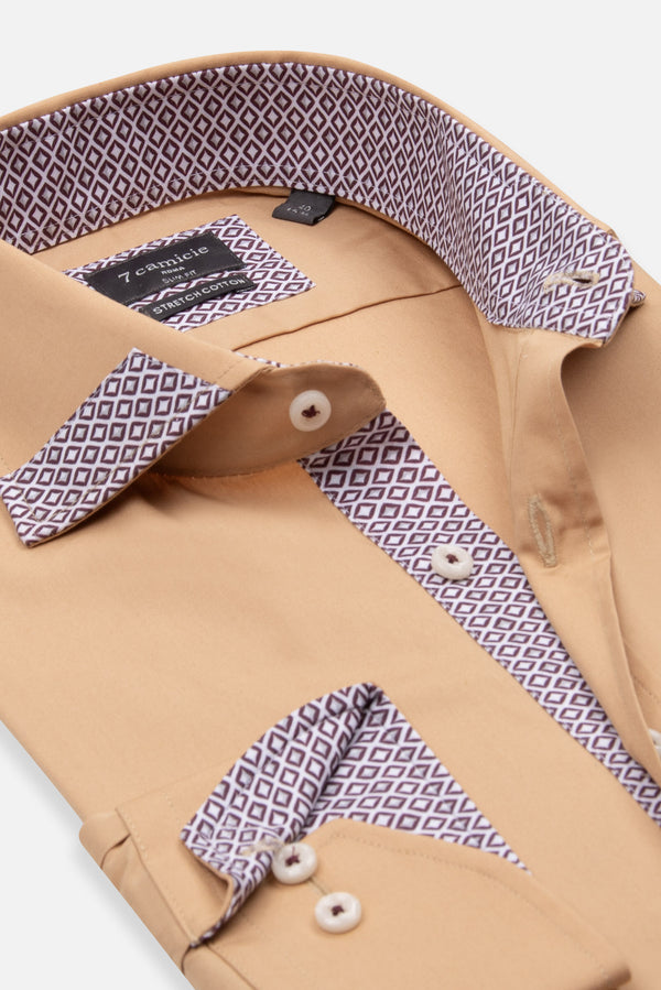 Camicia Uomo Popelin Stretch Marrone