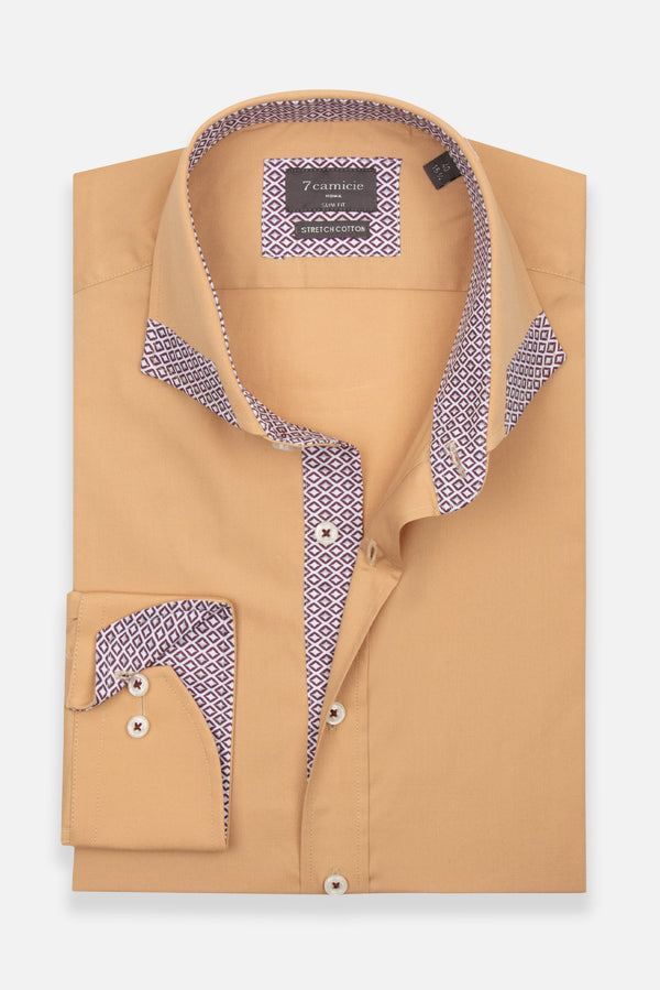 Camicia Uomo Popelin Stretch Marrone