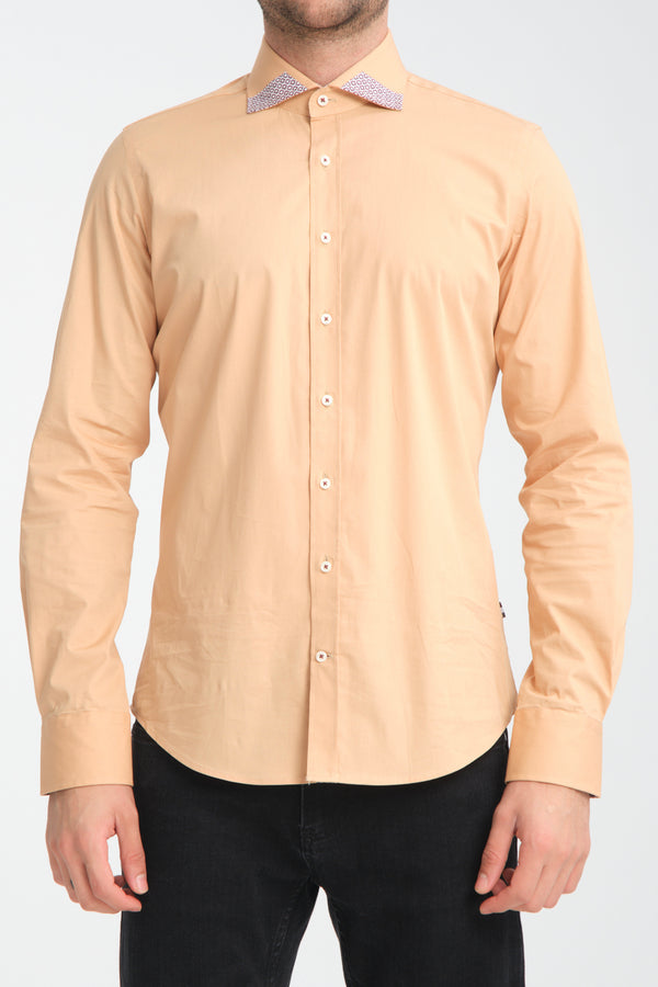 Camicia Uomo Popelin Stretch Marrone