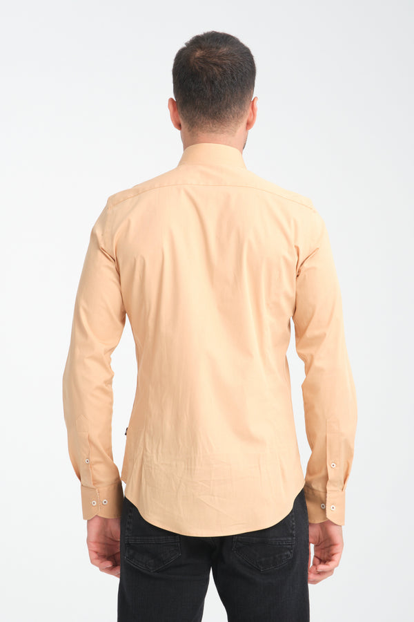 Camicia Uomo Popelin Stretch Marrone