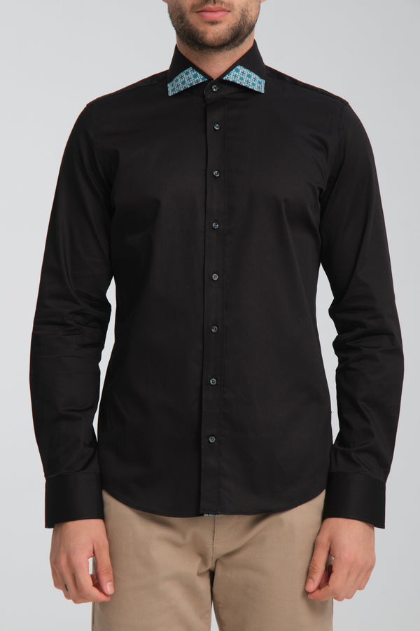 Camicia Uomo Popelin Stretch Nero