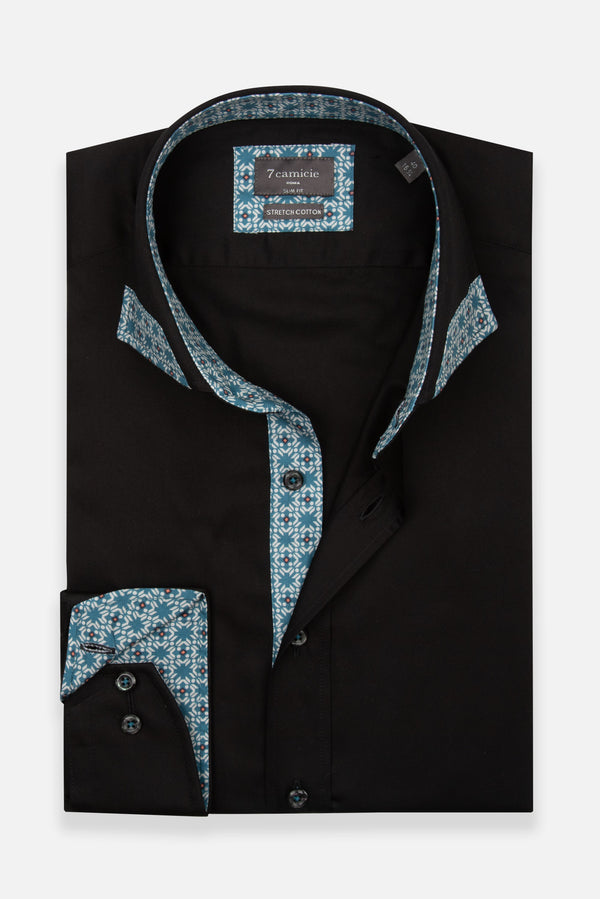 Camicia Uomo Popelin Stretch Nero