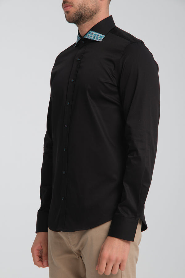 Camicia Uomo Popelin Stretch Nero