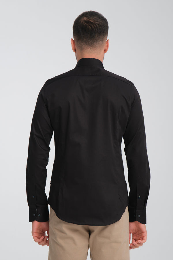 Camisa Hombre Popelin Stretch Negro