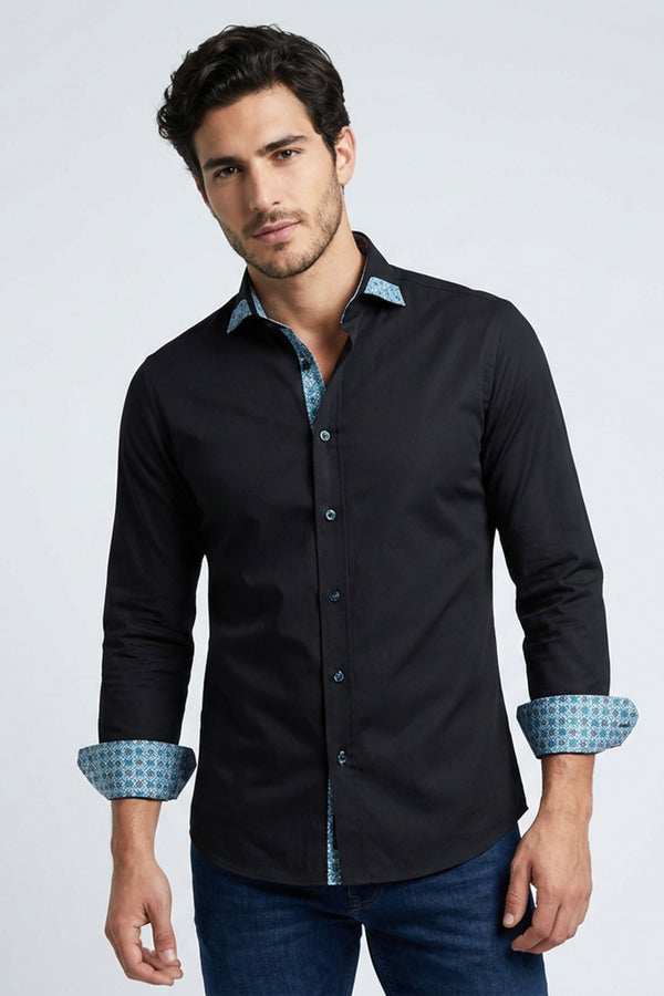 Camisa Hombre Popelin Stretch Negro