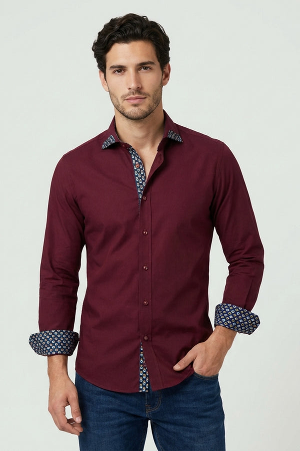 Herren Hemd Poplin Stretch Rot