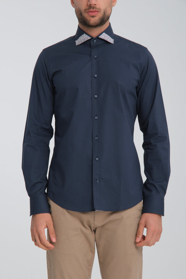 Camicia Uomo Popelin Stretch Blu