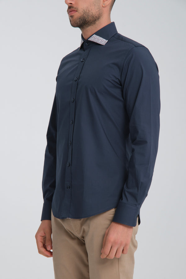 Camicia Uomo Popelin Stretch Blu