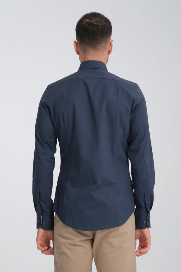 Camicia Uomo Popelin Stretch Blu