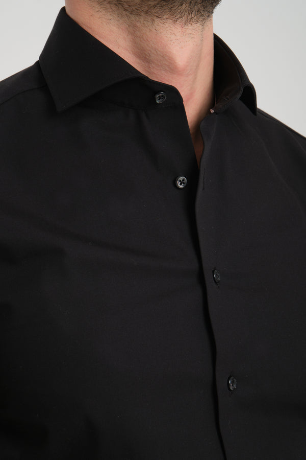 Camicia Uomo Marcello Essential Popelin Nero No Stiro