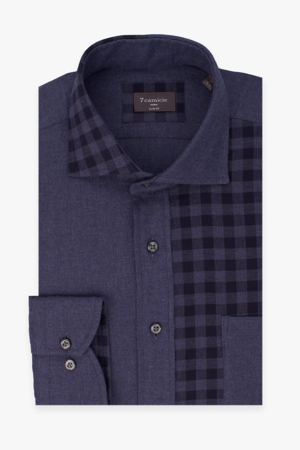 Camicia Uomo Twill Blu a quadri con taschino