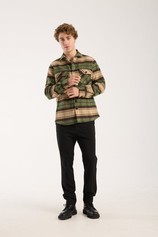 Chemise Homme Sport Flanelle Beige Brun