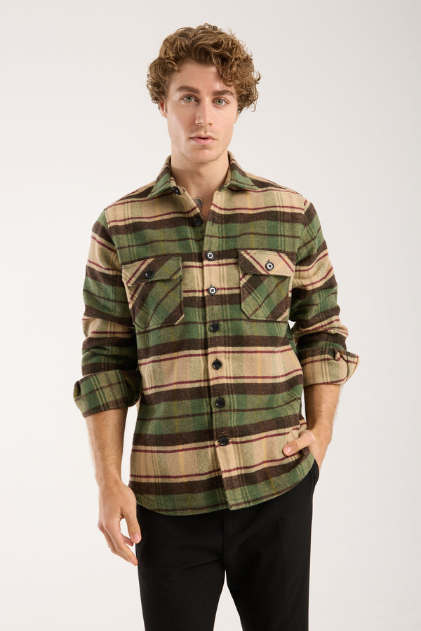 Chemise Homme Sport Flanelle Beige Brun