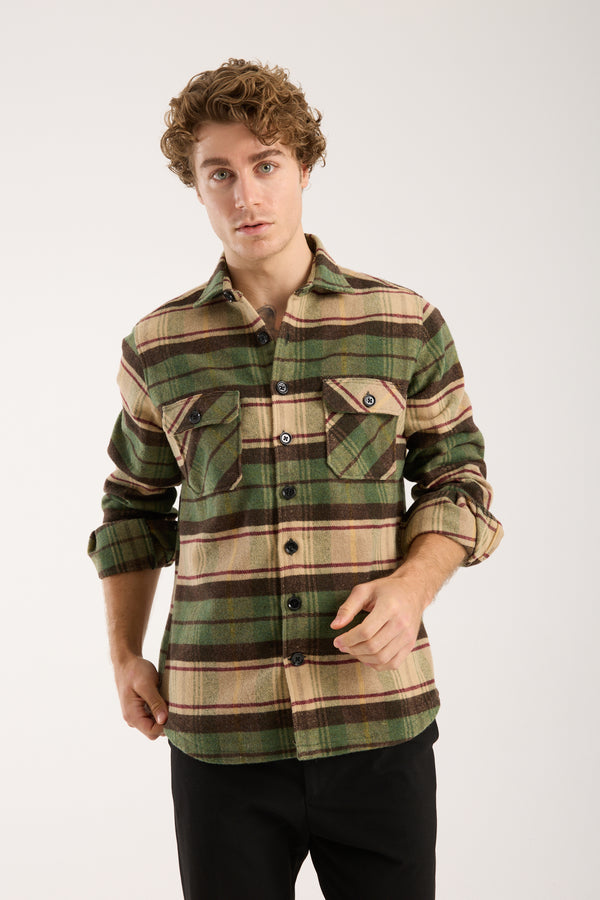 Chemise Homme Sport Flanelle Beige Brun