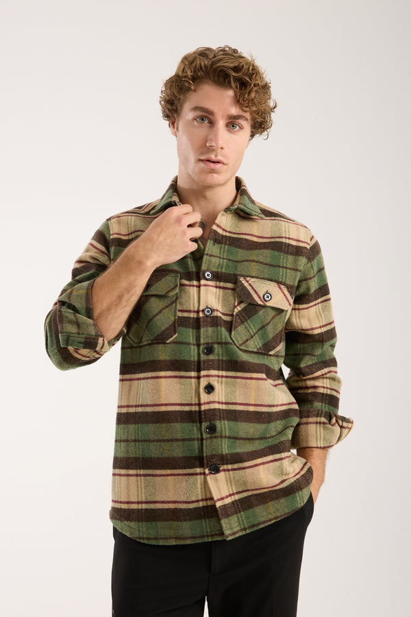 Chemise Homme Sport Flanelle Beige Brun