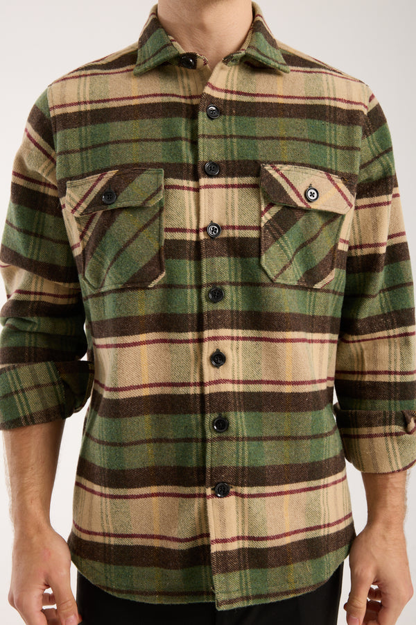 Chemise Homme Sport Flanelle Beige Brun