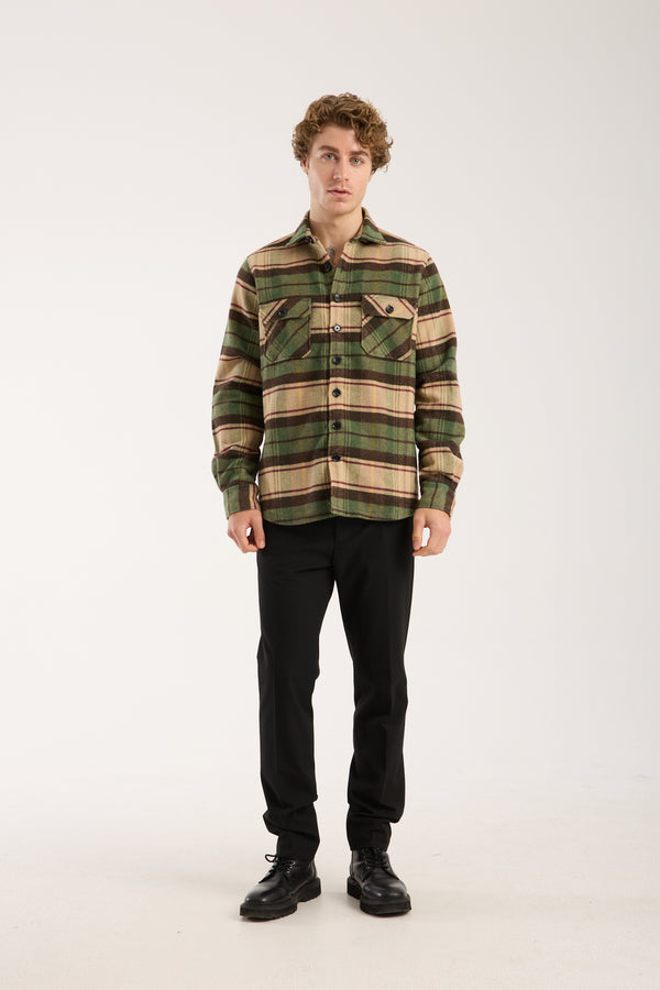 Chemise Homme Sport Flanelle Beige Brun