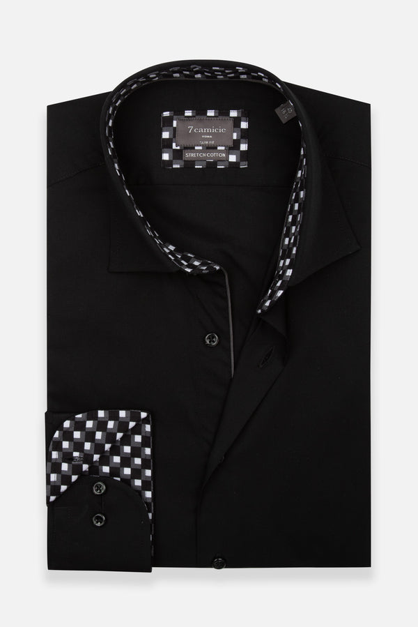 Camicia Uomo Popelin Stretch Nero