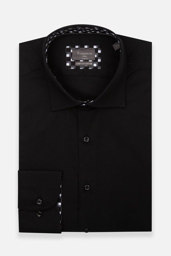 Camicia Uomo Popelin Stretch Nero